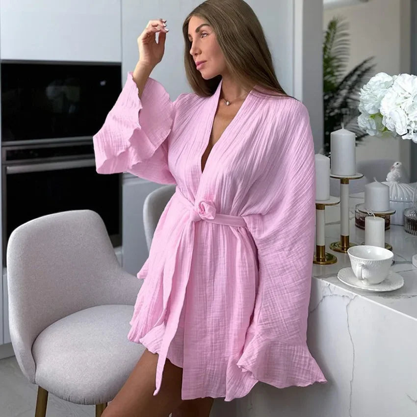 Women's Ruffle 2-Piece Pajama Set – Long Sleeve & Shorts Women's Pajama Set Axl