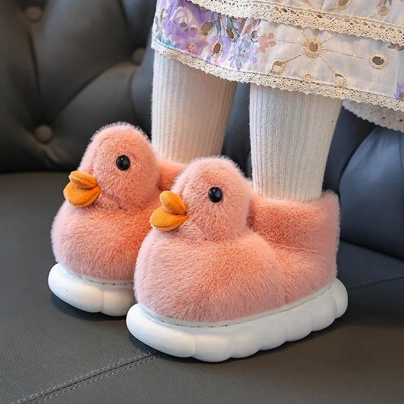 Kids Kawaii Duckling Fuzzy Slippers – Warm Winter Fur Slides Kids Fuzzy Slippers Axl
