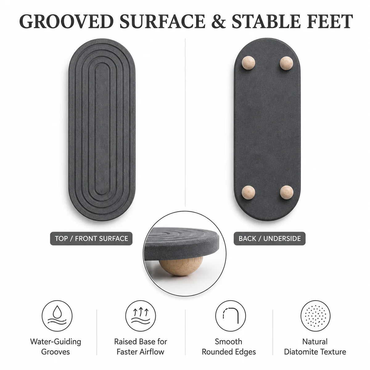 Elevated Diatomite Sink Tray with Wooden Feet | Fast Drying Mat Diatomite Sink Tray Axl
