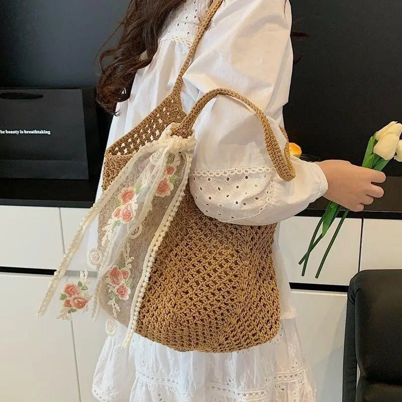 Women's Large Woven Straw Tote Bag – Handmade Beach Shoulder Bag Woven Straw Tote Bag Axl