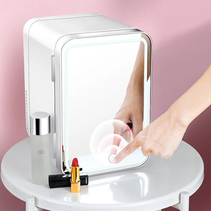 4L Mini Makeup Fridge with LED Mirror | Portable Cosmetic Cooler Cosmetic Mini Fridge Axl