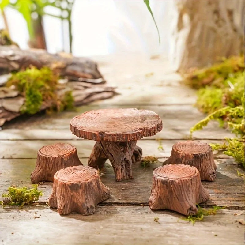 5-Piece Mini Tree Stump Resin Ornaments – Garden & Home Decor Garden Resin Ornament Axl