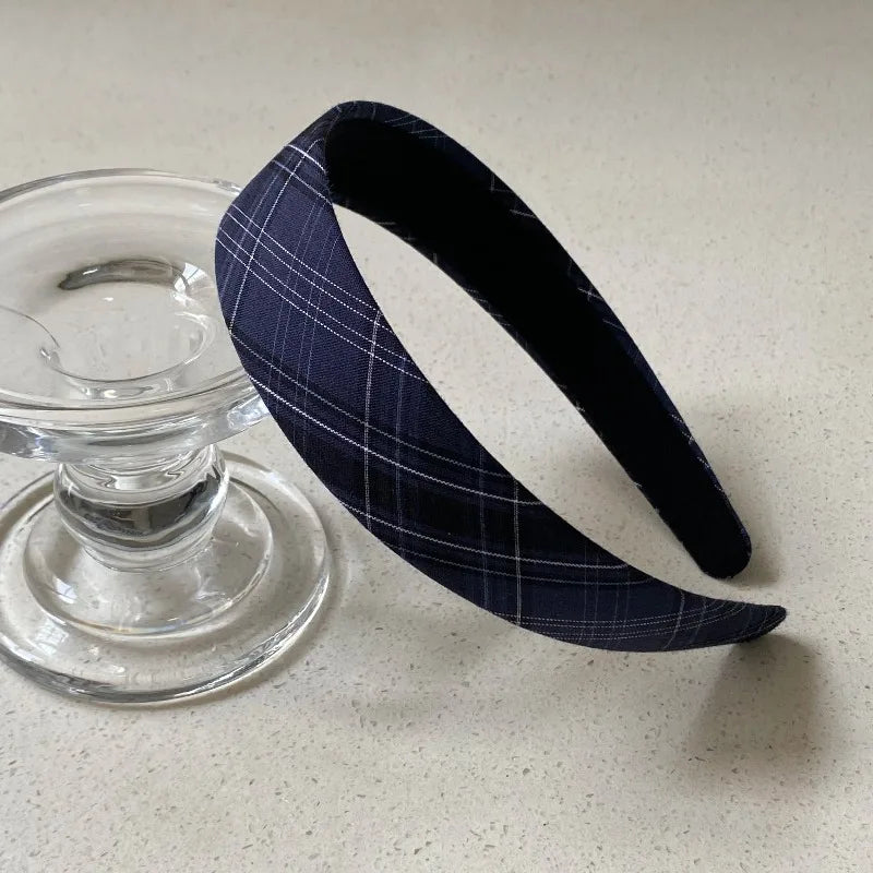 Navy Blue Plaid Hair Headband with Heart Decor for Women Hair Headband Axl