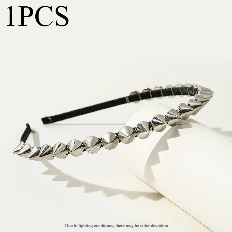 Gothic Punk Stud Rivet Headband | Silver Spike Hair Band Spike Stud Headband Axl silver-1pcs