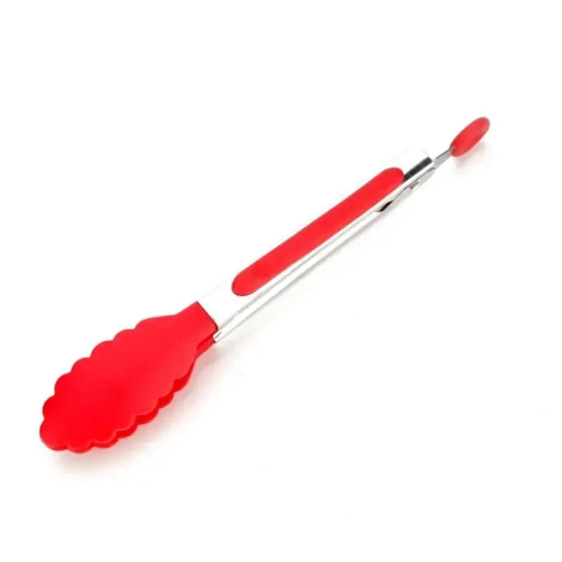 Silicone BBQ Tongs – Heat-Resistant Stainless Steel Food Clip BBQ Kitchen Tongs Axl red