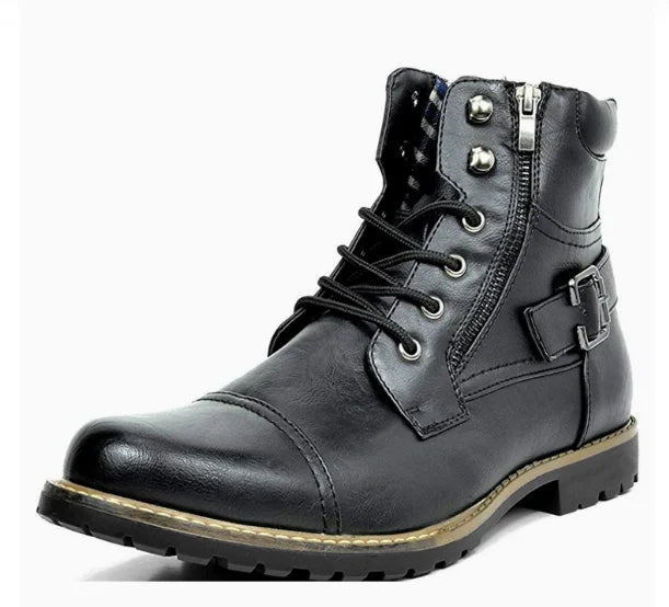 Men's Retro Leather Ankle Boots – Double Zipper Motorcycle Style Men's Ankle Boots Axl Black 47