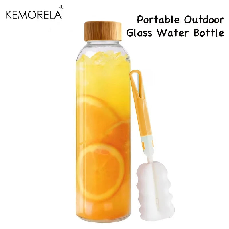 Glass Water Bottle Wooden Lid 500/750/1000ml + Cleaning Brush Glass Water Bottle Axl