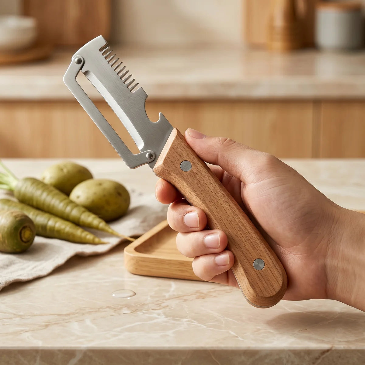 3-Piece Wooden Handle Stainless Steel Vegetable Peeler Set Vegetable Peeler Set Axl