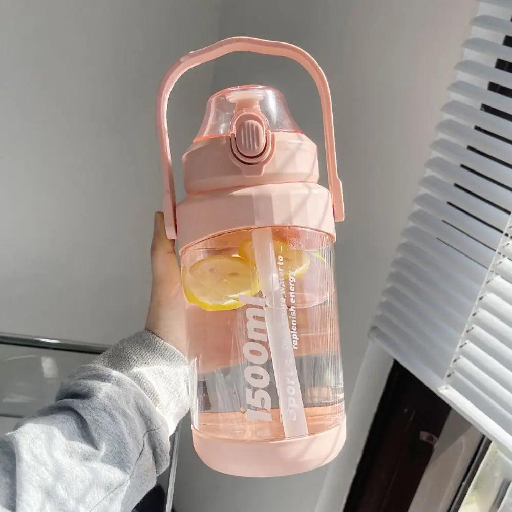 Large Sports Water Bottle with Straw, Handle & Time Marker Sports Water Bottle Axl pink-1500ml