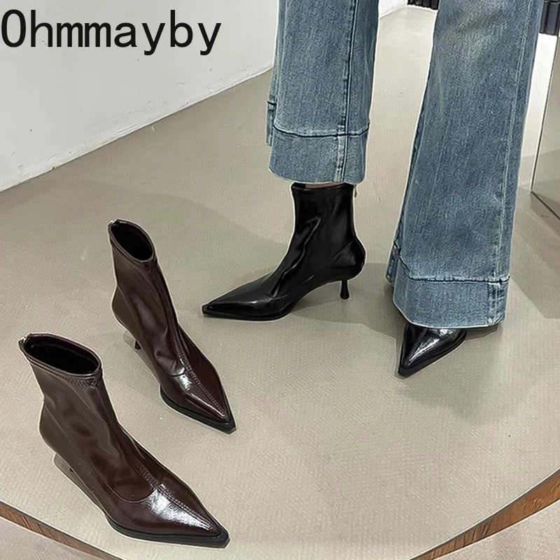 Women's Pointed Toe Ankle Boots – Thin Heel Short Booties Women's Ankle Boots Axl