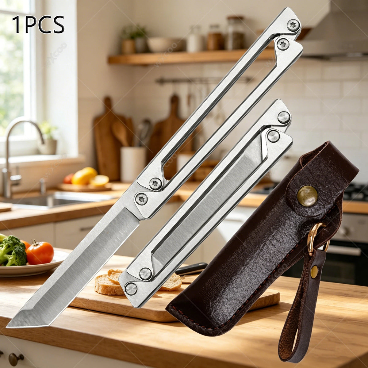WXCOO Folding Stainless Steel Pocket Knife – Portable Kitchen Tool Folding Pocket Knife Axl 1PCS