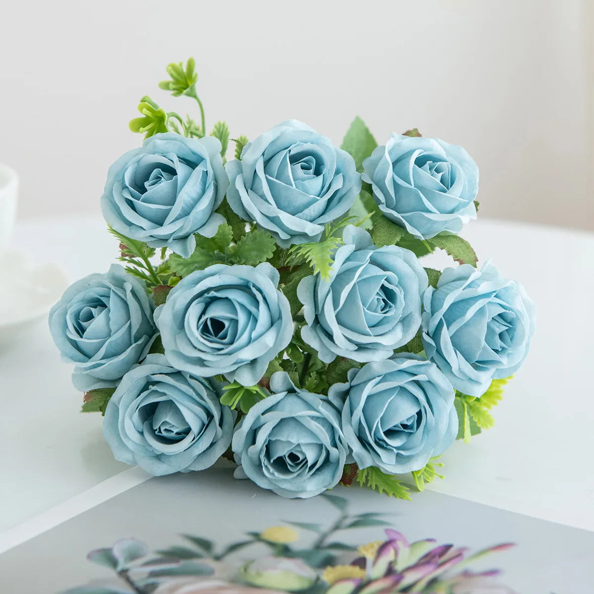 Silk Rose Artificial Bouquet – Wedding, Home & Decor Gift Artificial Flower Bouquet Axl Blue 3pcs