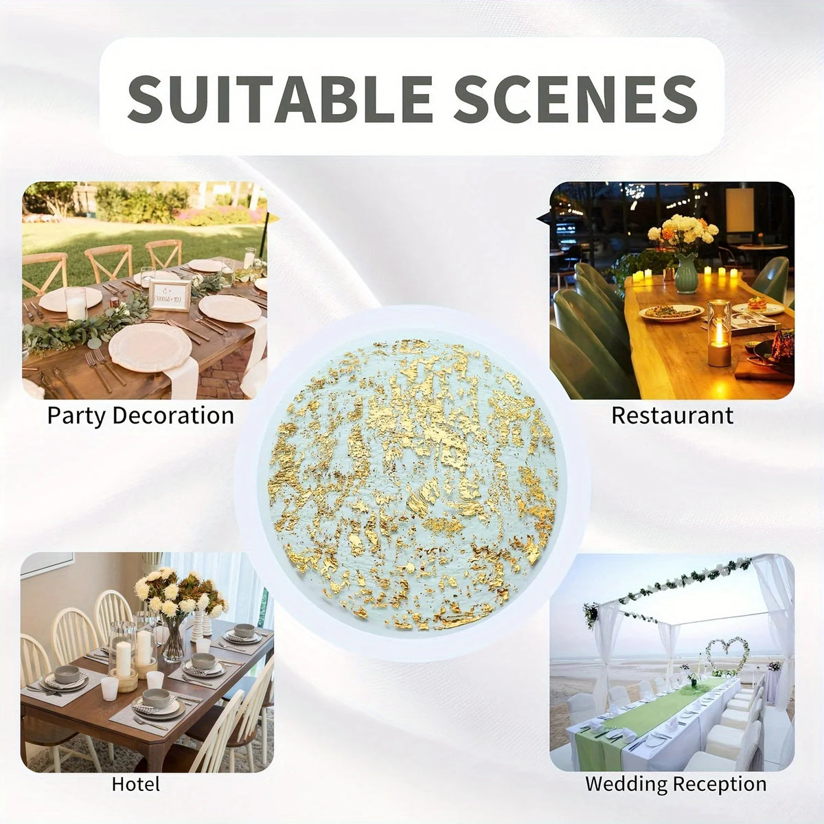 10-Pack Round Gold Foil Placemats – Party & Holiday Table Decor Table Placemats Axl