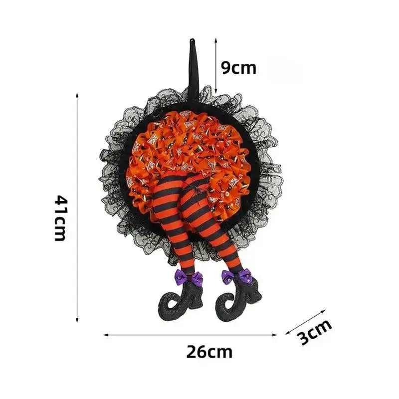 Halloween Witch Leg Wreath – Spooky Door Decoration Prop Halloween Door Wreath Axl