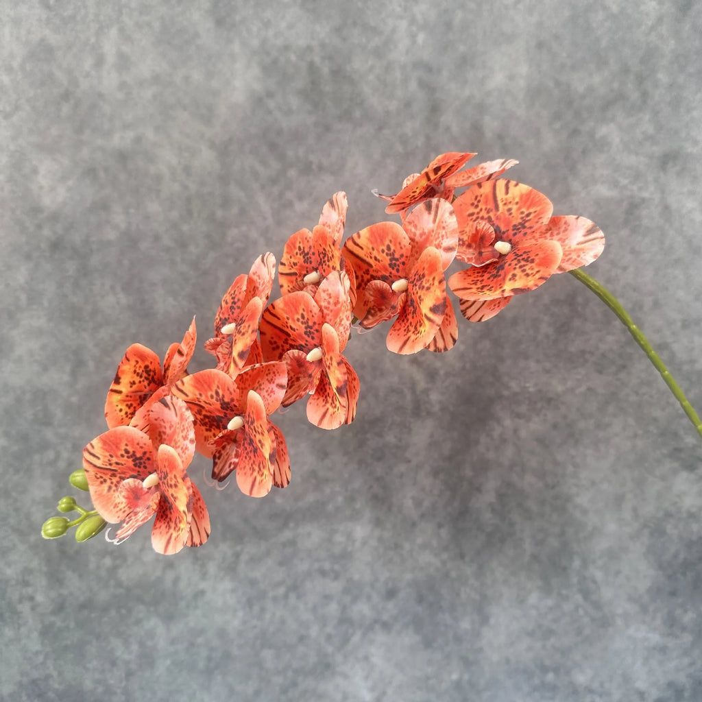 Artificial 9-Head Real Touch Orchid Stem – Wedding & Home Décor Artificial Flower Stem Axl orange red