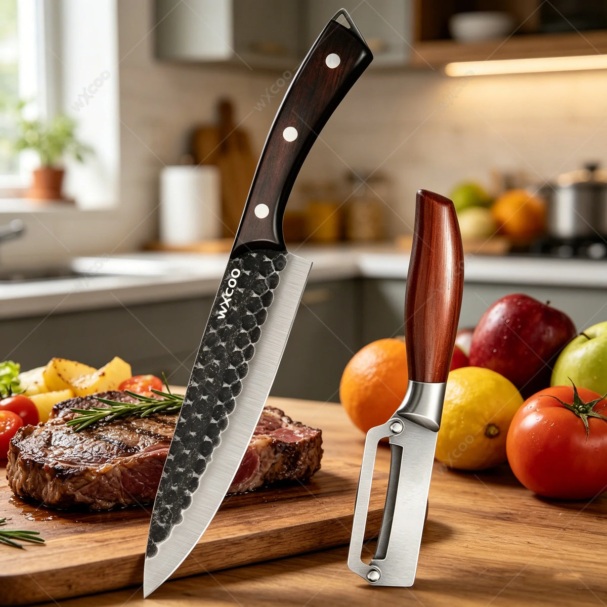 WXCOO Chef Knife & Peeler Set – Stainless Steel Wood Handle Chef Knife Set Axl 2PCS