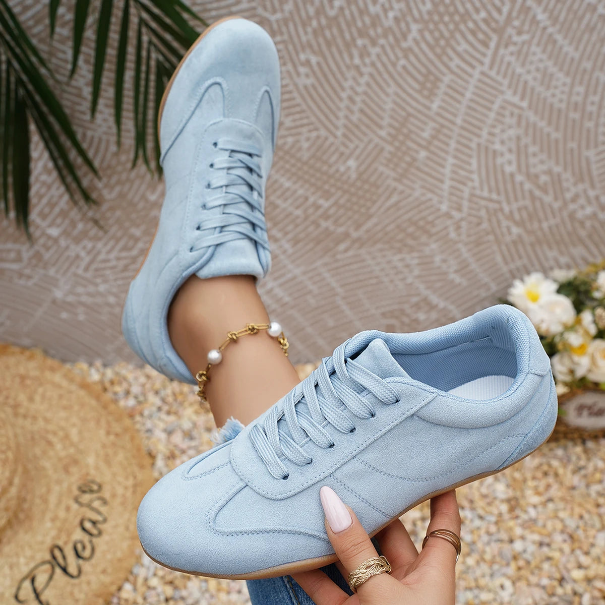 Women's Suede Lace-Up Sneakers – Soft Casual Round Toe Shoes Women's Casual Sneakers Axl