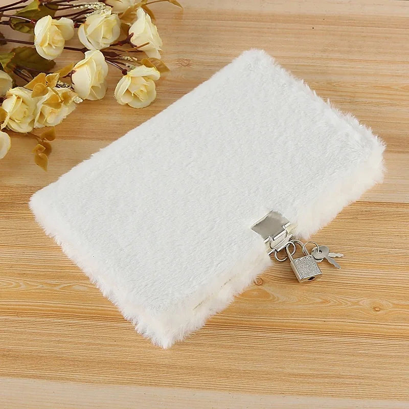 Cute Plush A5 Diary Notebook with Lock | Girls Journal Diary Notebook Axl White A5