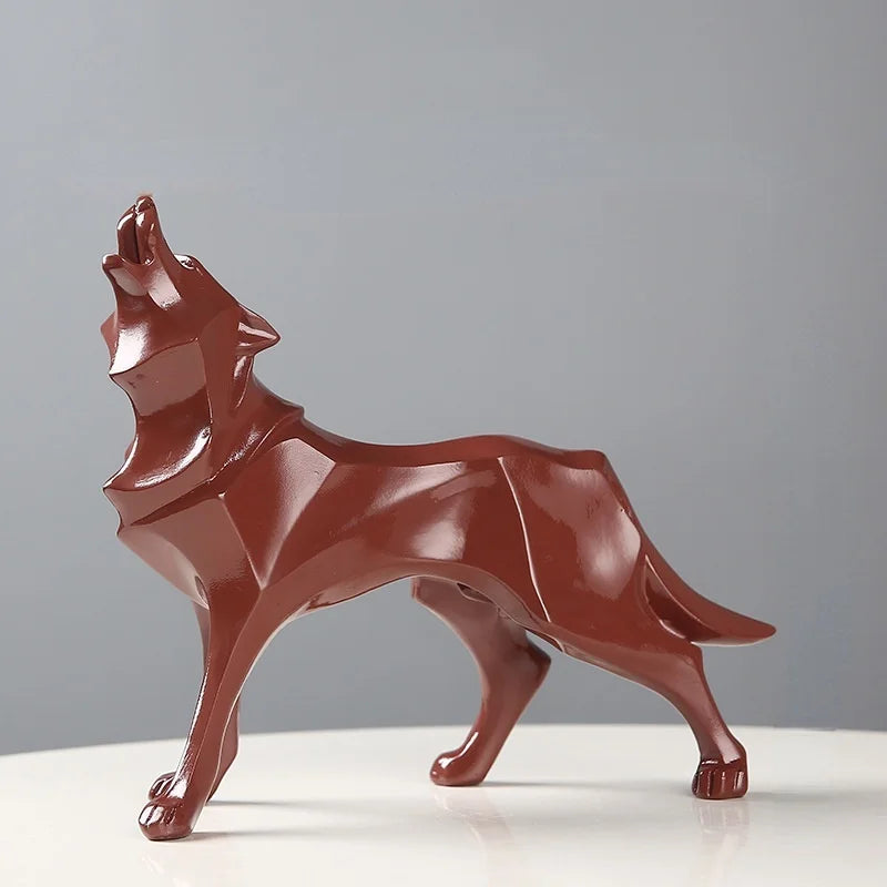 Modern Abstract Wolf Figurine – Geometric Resin Animal Statue Decorative Figurine Axl Red