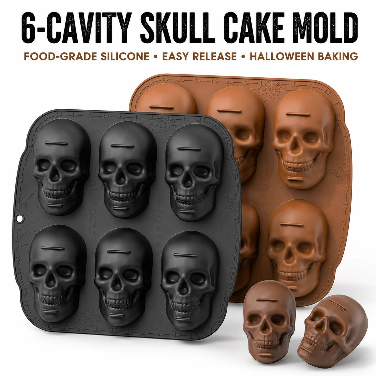 6-Cavity Skull Silicone Baking Mold | Halloween Cake & Chocolate Pan Silicone Baking Mold Axl