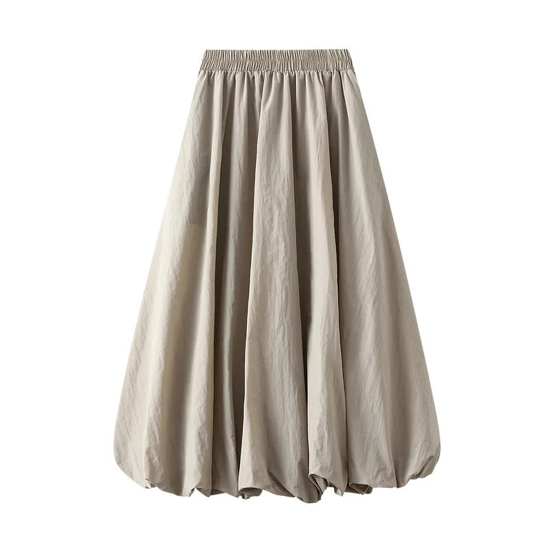 Women's Floral Midi Skirt – High Waist Lantern Style One Size Floral Midi Skirt Axl Khaki One Size