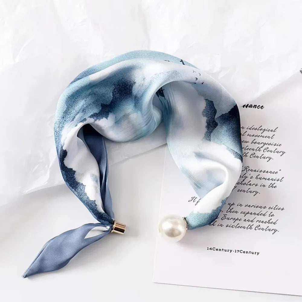 Women's Printed Polyester Scarf – Pearl & Magnetic Buckle Fashion Scarf Axl