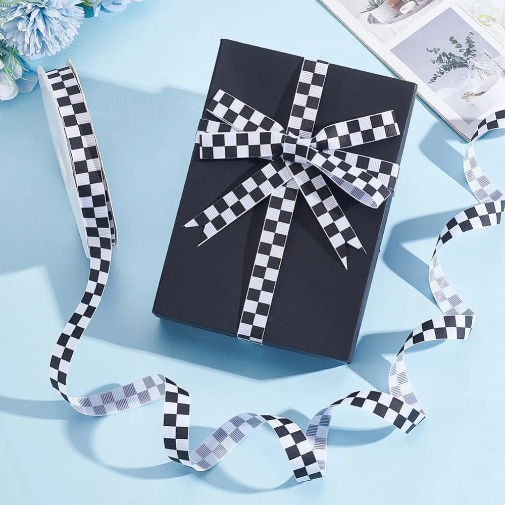 Black Check Polyester Ribbon 5/8" 50 Yards – Gift Wrap & Craft Craft Ribbon Axl