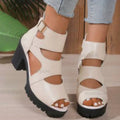 Women's Platform Gladiator Sandals – Square Heel Open Toe Platform Heeled Sandals Axl Beige 39