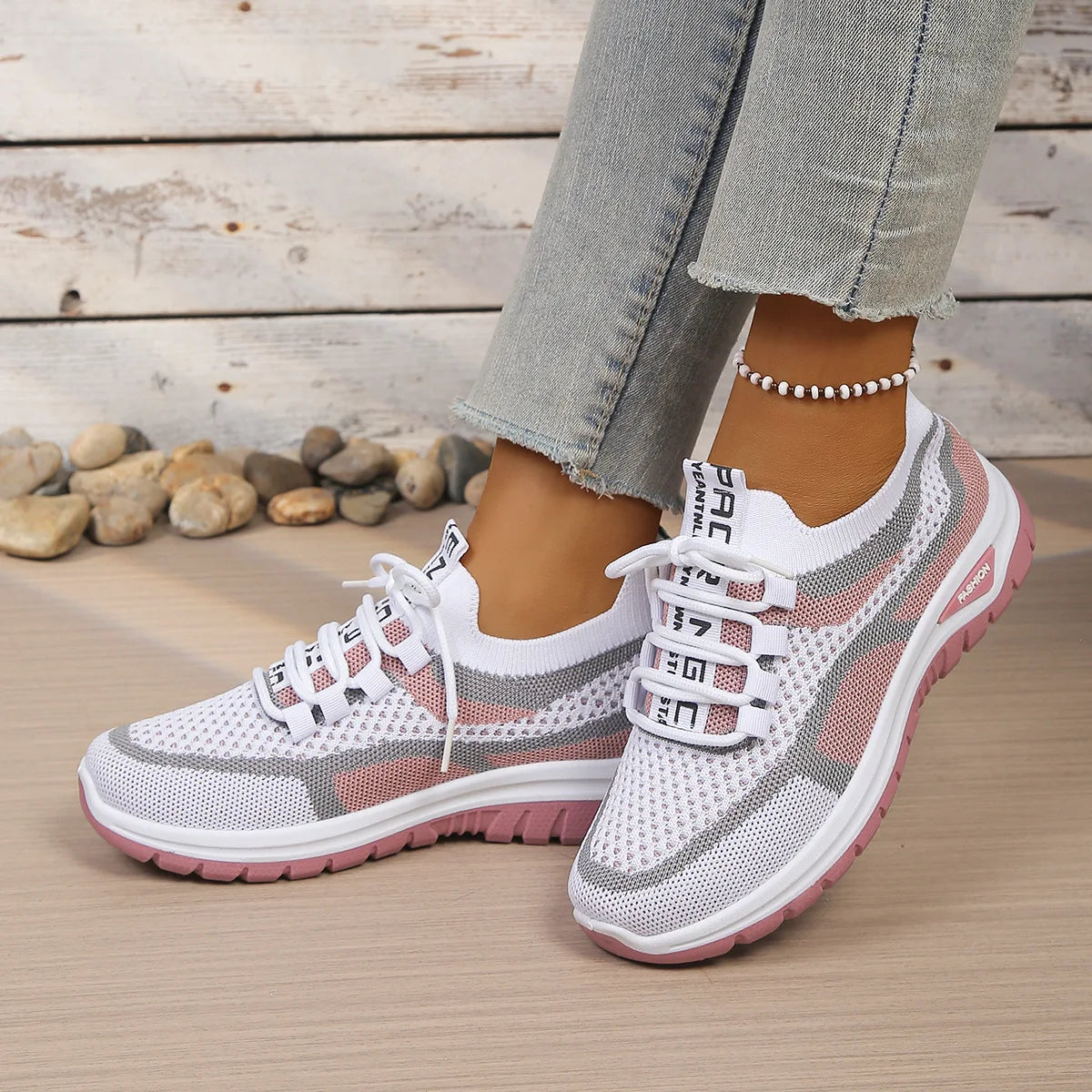 YBQJOO Women's Breathable Mesh Casual Sneakers | Low Top Women's Casual Sneakers Axl light pink 36