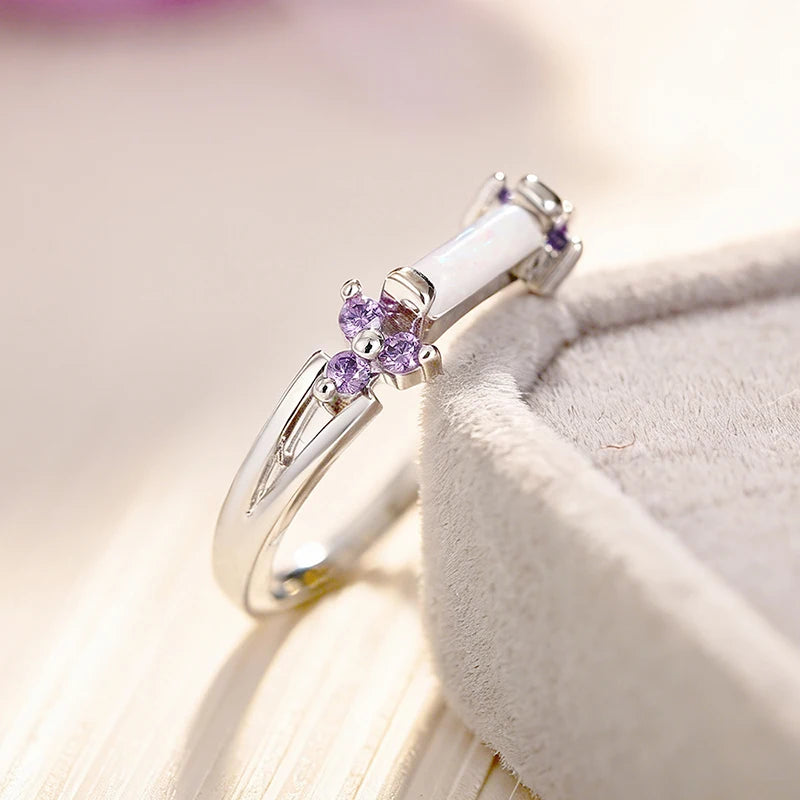 Huitan Women's Opal Purple CZ Ring – Trendy Wedding Band Fashion Ring Axl