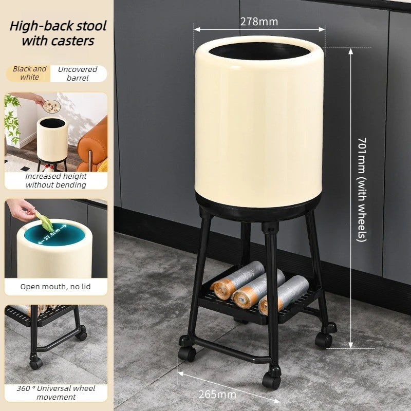 Large Round Trash Can with Wheels – Kitchen & Bathroom Bin Wheeled Trash Can Axl White