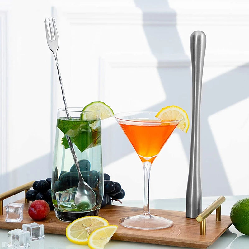 PGY Stainless Steel Cocktail Muddler & Bar Mixing Spoon Set Cocktail Bar Tool Set Axl