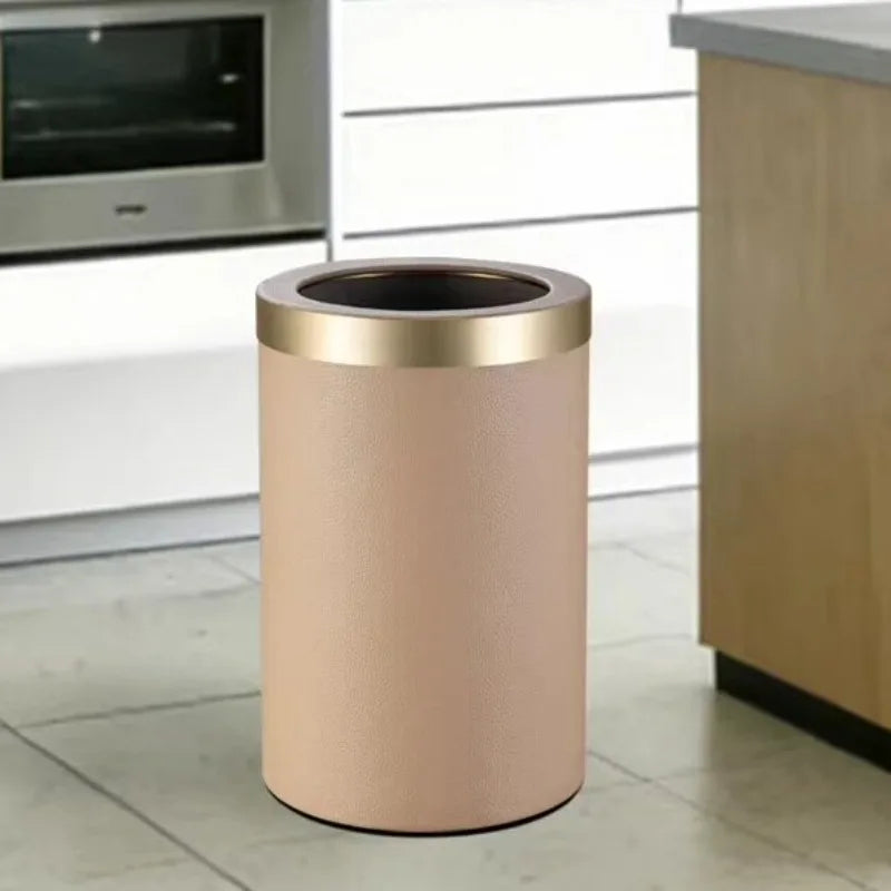 Luxury Leather & Stainless Steel Trash Can – Large Capacity Luxury Waste Bin Axl