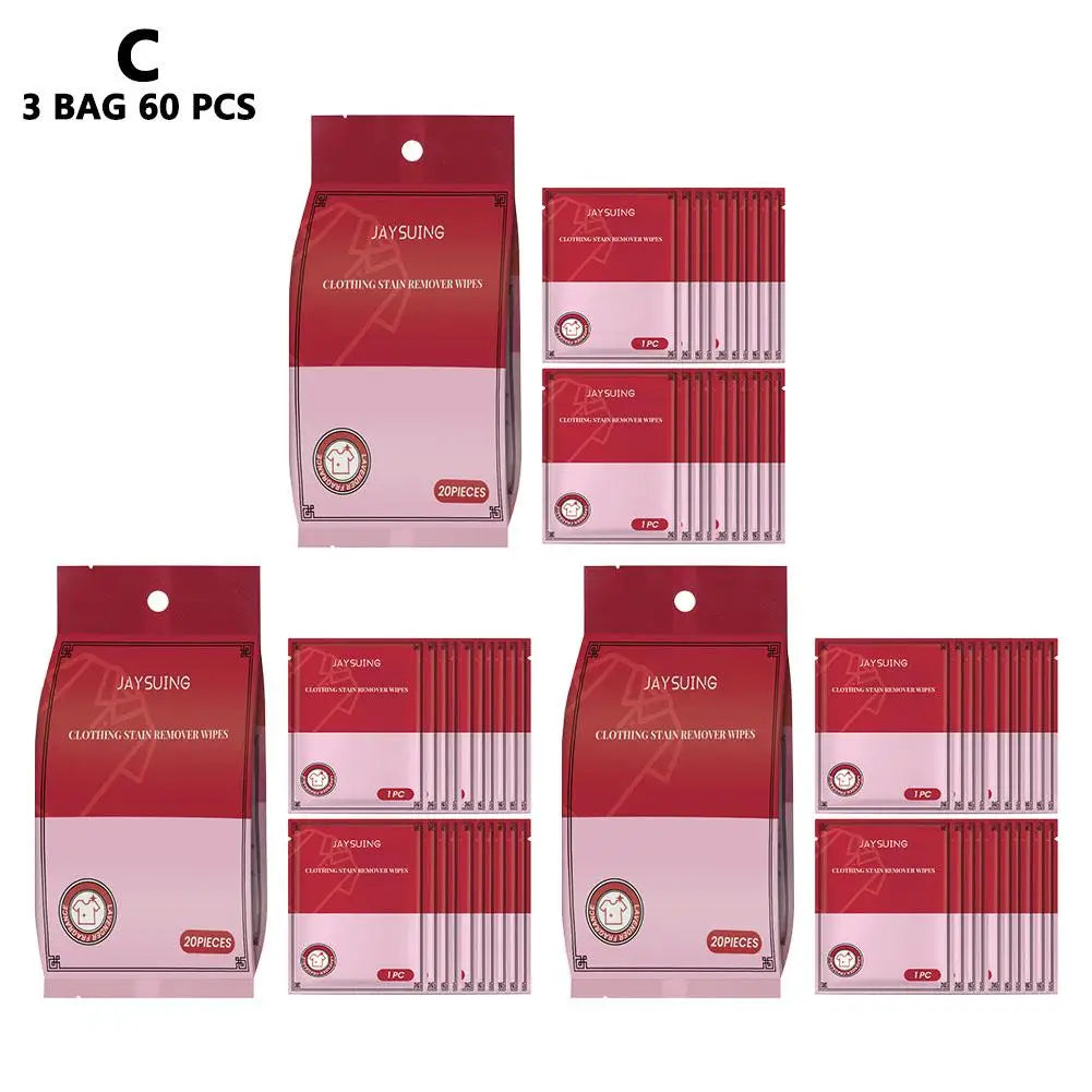 Portable Clothing Stain Removal Wipes – 20pc Emergency Cleaner Stain Removal Wipes Axl 3bag 60pcs