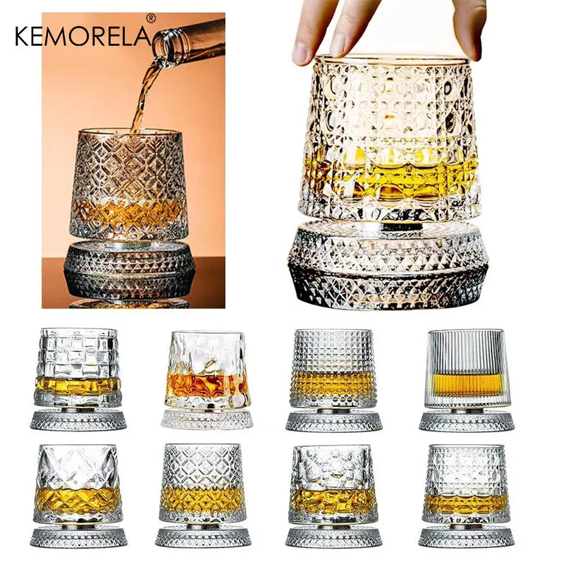 KEMORELA 2-Pack Rotating Whiskey Glasses | 360° Crystal Set Whiskey Glass Set Axl