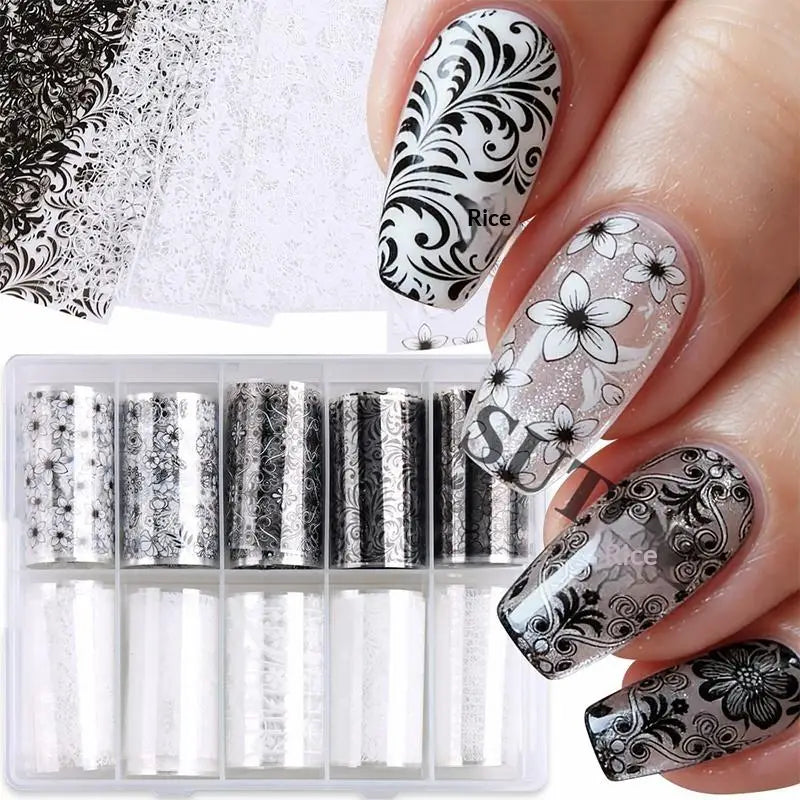 Lace Flower Nail Transfer Foils & Stickers – DIY Nail Art Nail Art Stickers Axl