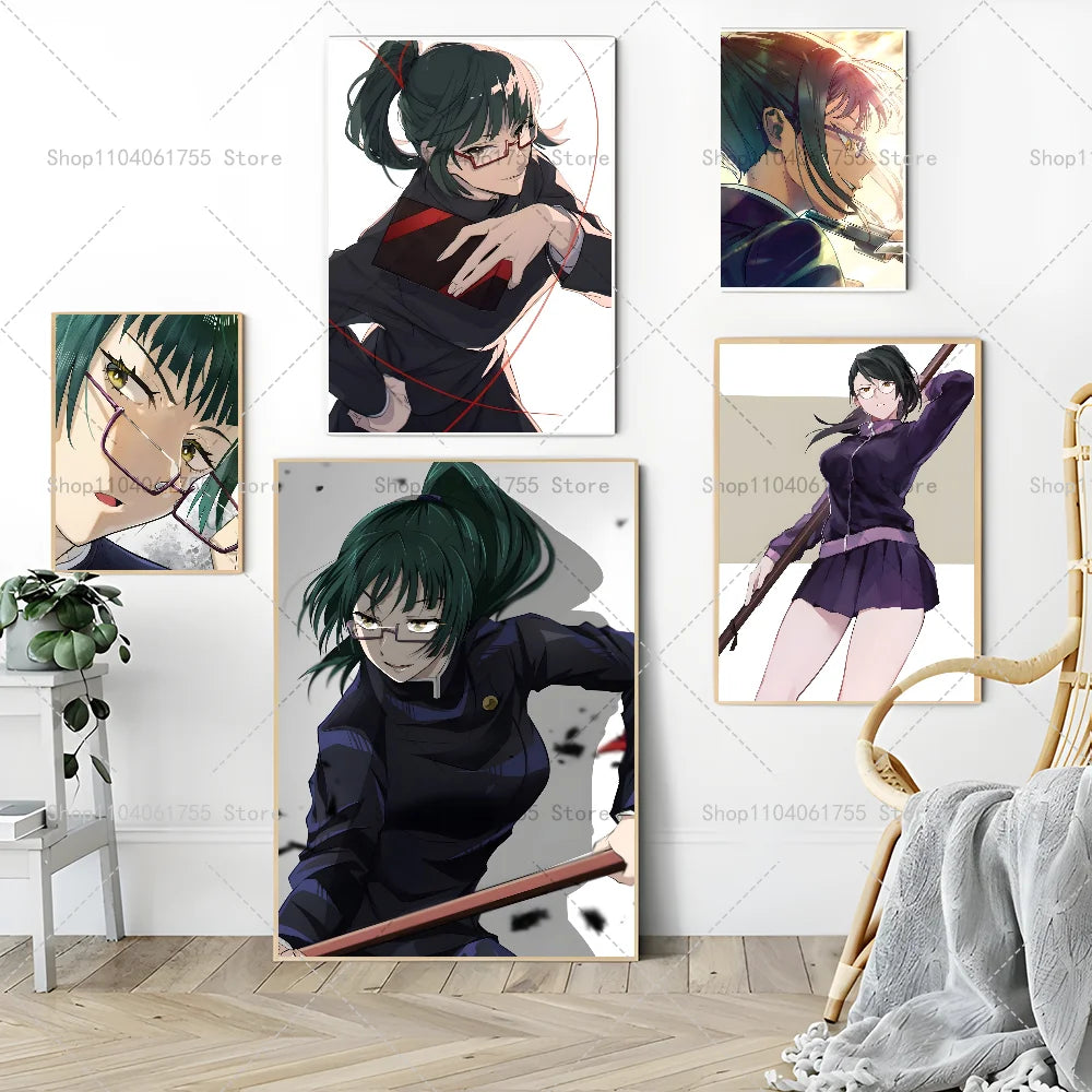 Jujutsu Kaisen Maki Zenin Anime Poster – Self-Adhesive Wall Art Anime Wall Poster Axl
