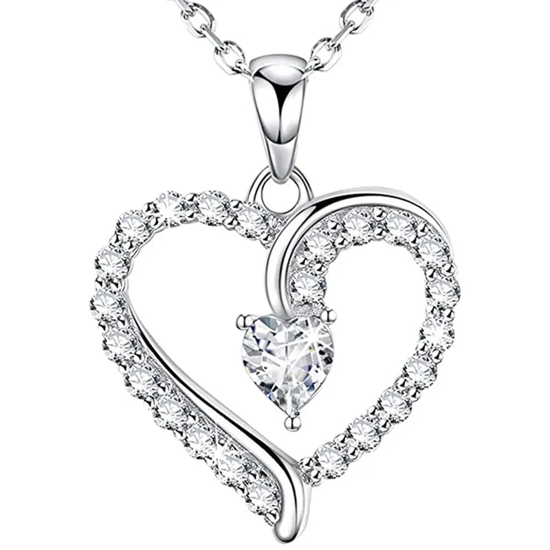 Huitan Heart Pendant Necklace – Full CZ Women's Wedding Jewelry Heart Pendant Necklace Axl