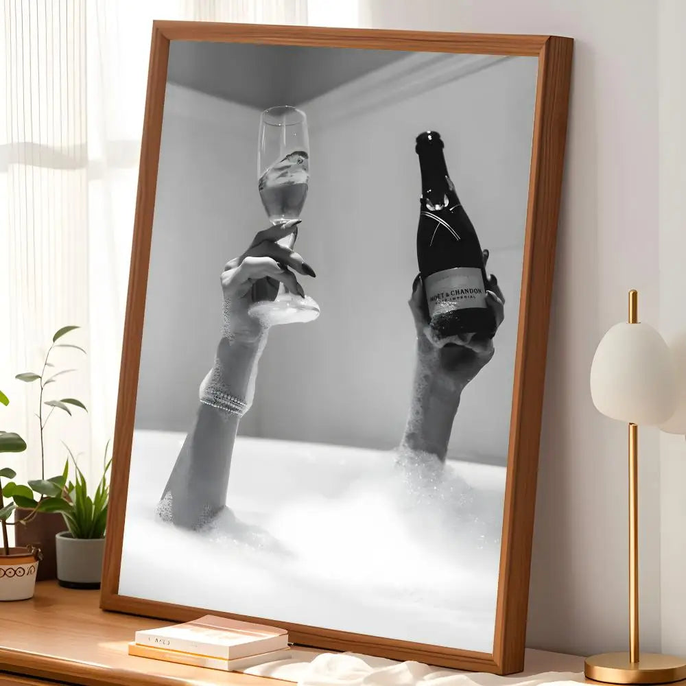 Woman Drinking Wine in Bathtub Poster – Self-Stick Wall Art Wall Art Poster Axl