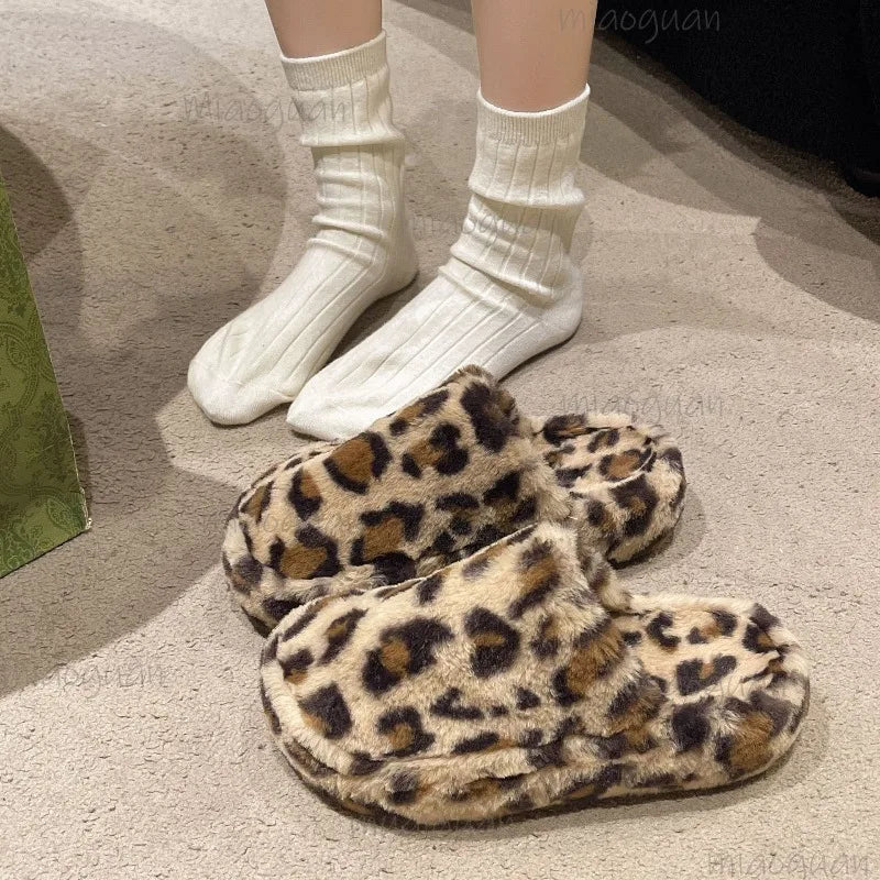Women's Leopard Furry Slippers – Plush Warm Winter Slides Women's Slippers Axl