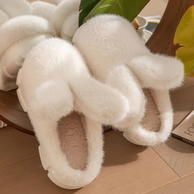 Lorilury 3D Bunny Ear Fluffy Platform Slippers for Women Platform Slippers Axl