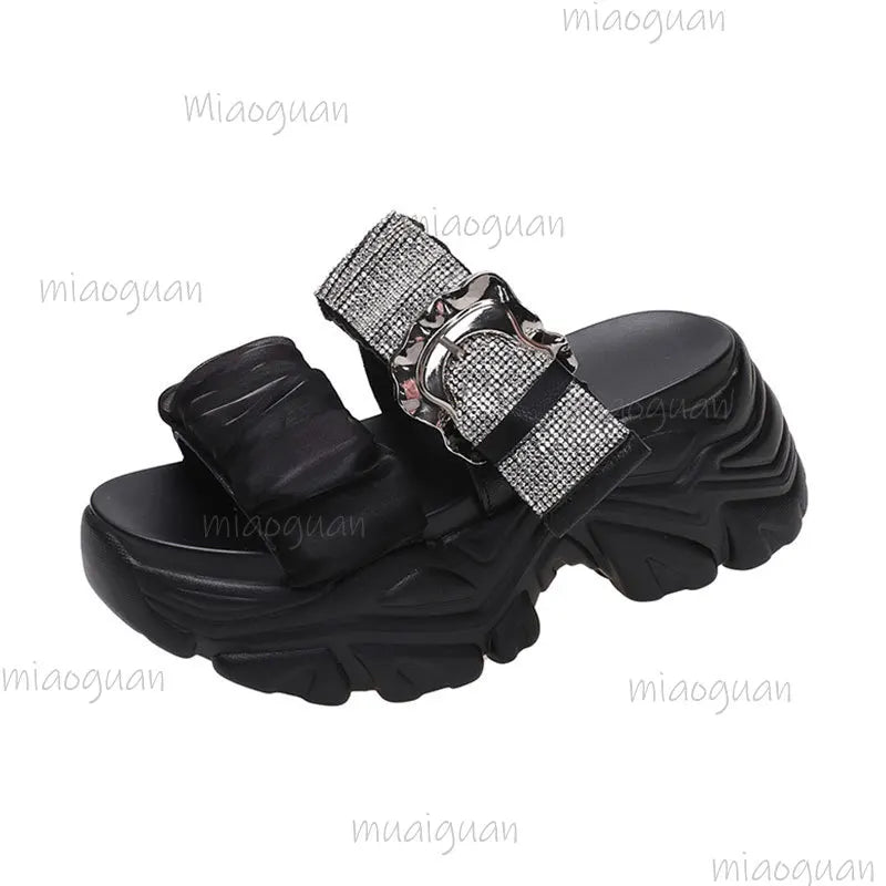Women's Rhinestone Chunky High Heel Sandals – Open Toe 8CM High Heel Sandals Axl