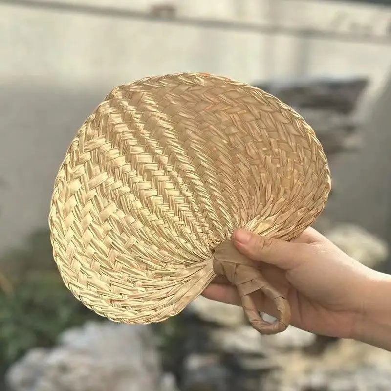 Vintage Handmade Palm Leaf Fan – Natural Foldable Cooling Fan Handheld Decorative Fan Axl about 20-23cm