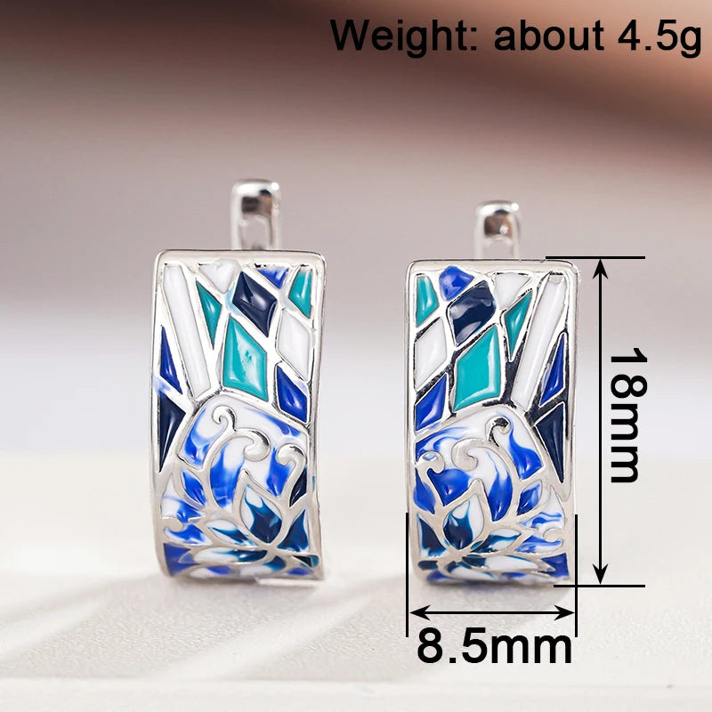 Huitan Blue Flower Hoop Earrings – Dainty Women's Jewelry Fashion Hoop Earrings Axl