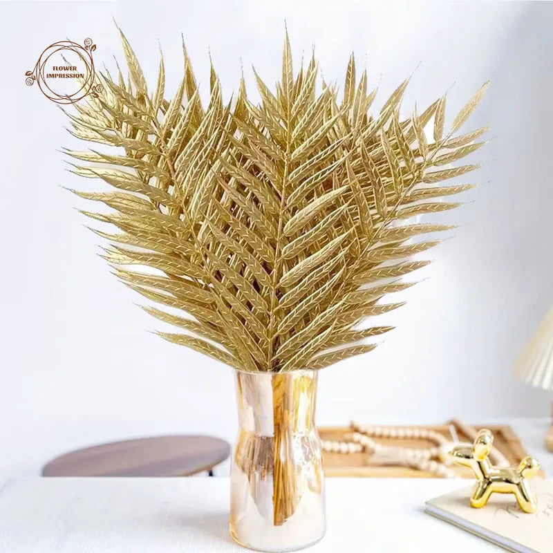 Golden Artificial Palm Leaves 6/12 PCS – Tropical Party Decor Artificial Palm Leaves Axl