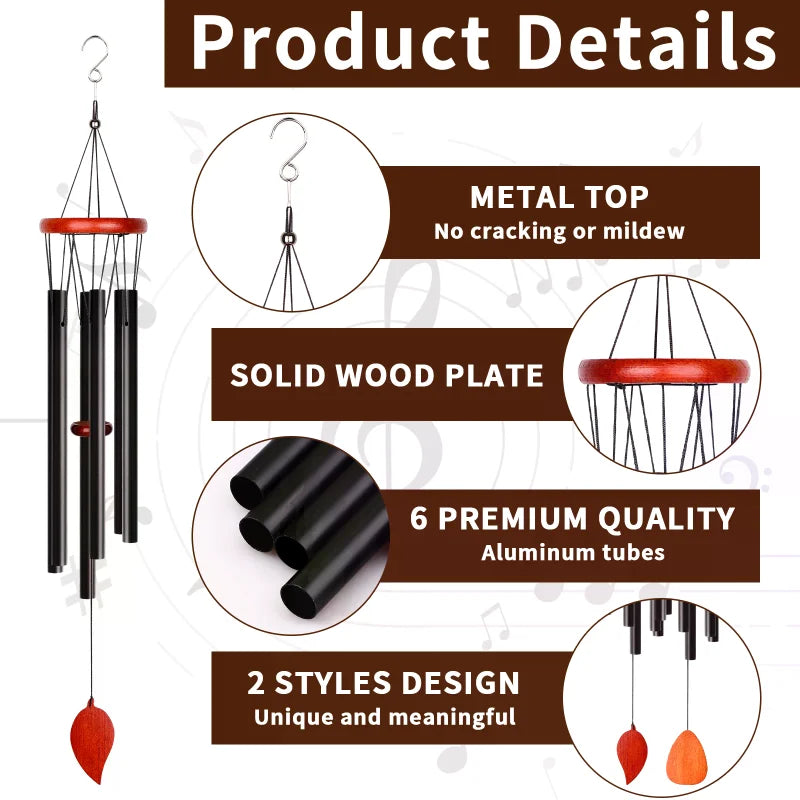 2-Pack 27" Aluminium Wind Chimes – Classic Black Outdoor Garden Outdoor Wind Chimes Axl