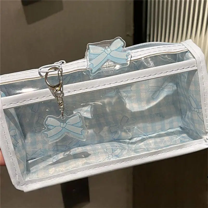 Transparent Bow Zipper Pencil Case – Large Capacity Pen Bag Pencil Case Axl