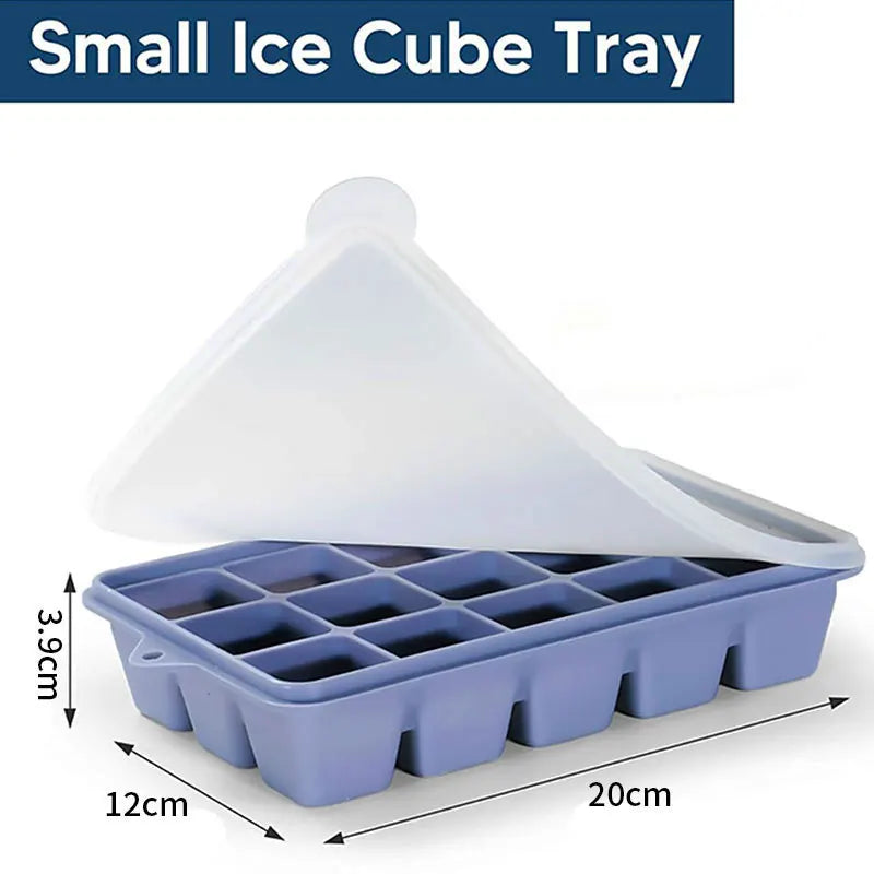 3-Pack Silicone Ice Cube Trays with Lids – 15 Grid Freezer Molds Silicone Ice Tray Axl