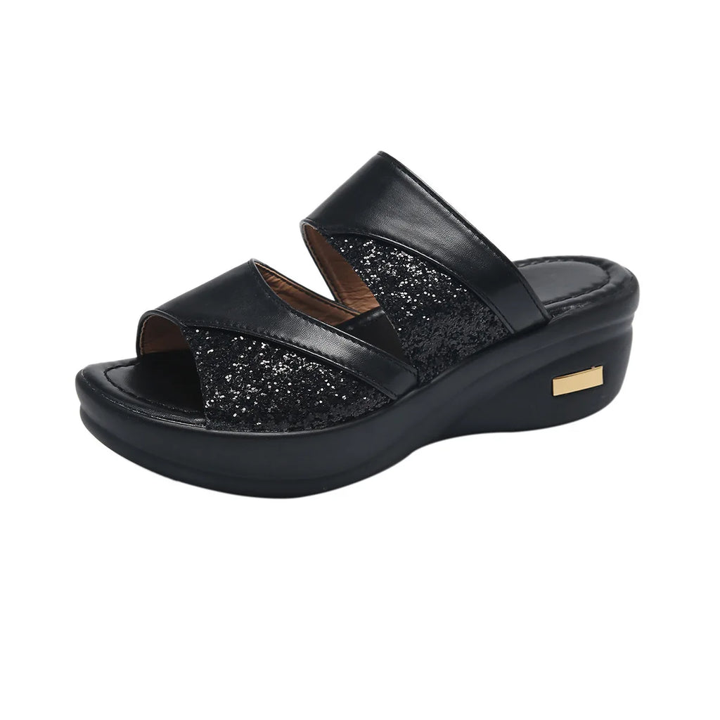 Women's Open Toe Wedge Slides – Lightweight Summer Slippers Wedge Slides Axl black-2 35