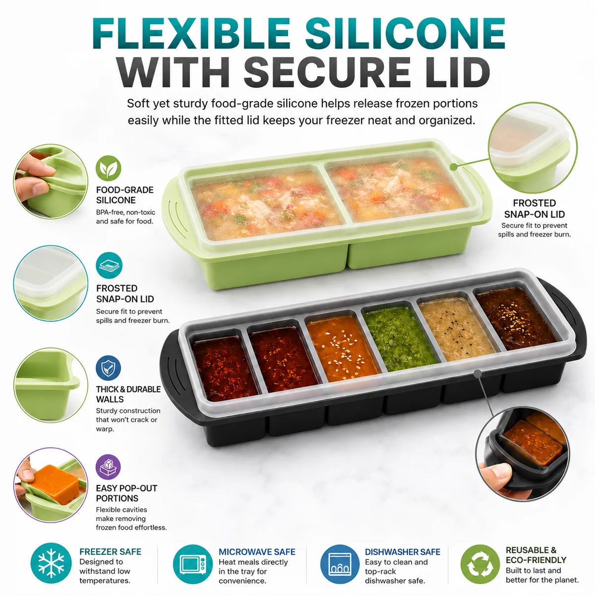 3-Pack Silicone Freezer Trays with Lids – 1 Cup Soup Molds Silicone Freezer Trays Axl